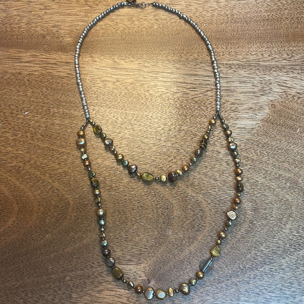 Peyote Bird Baroque Pearl 925 Sterling Silver Necklace